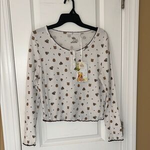 Winnie the Pooh White Waffle Henley Top